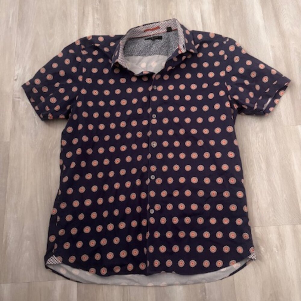 Ted Baker London Short Sleeve Button Down Shirt Men's Blue Floral size large